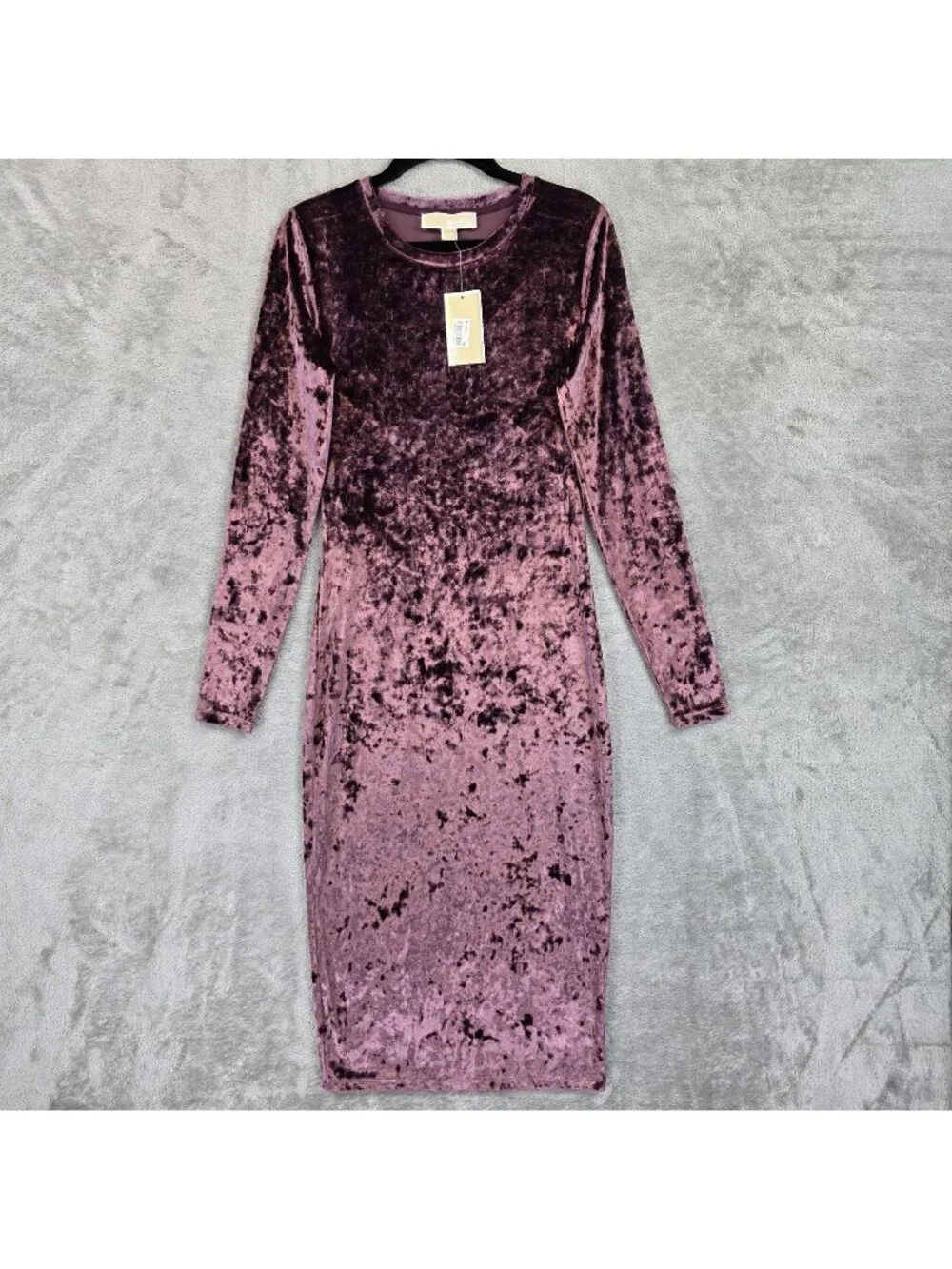 Michael Kors Dress Womens XS Purple Velvet Long Sleeve Bodycon Midi Party